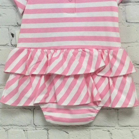 18M Juicy Ruffle Romper Pink & White Stripe Shortsleeve - Picture 6 of 7
